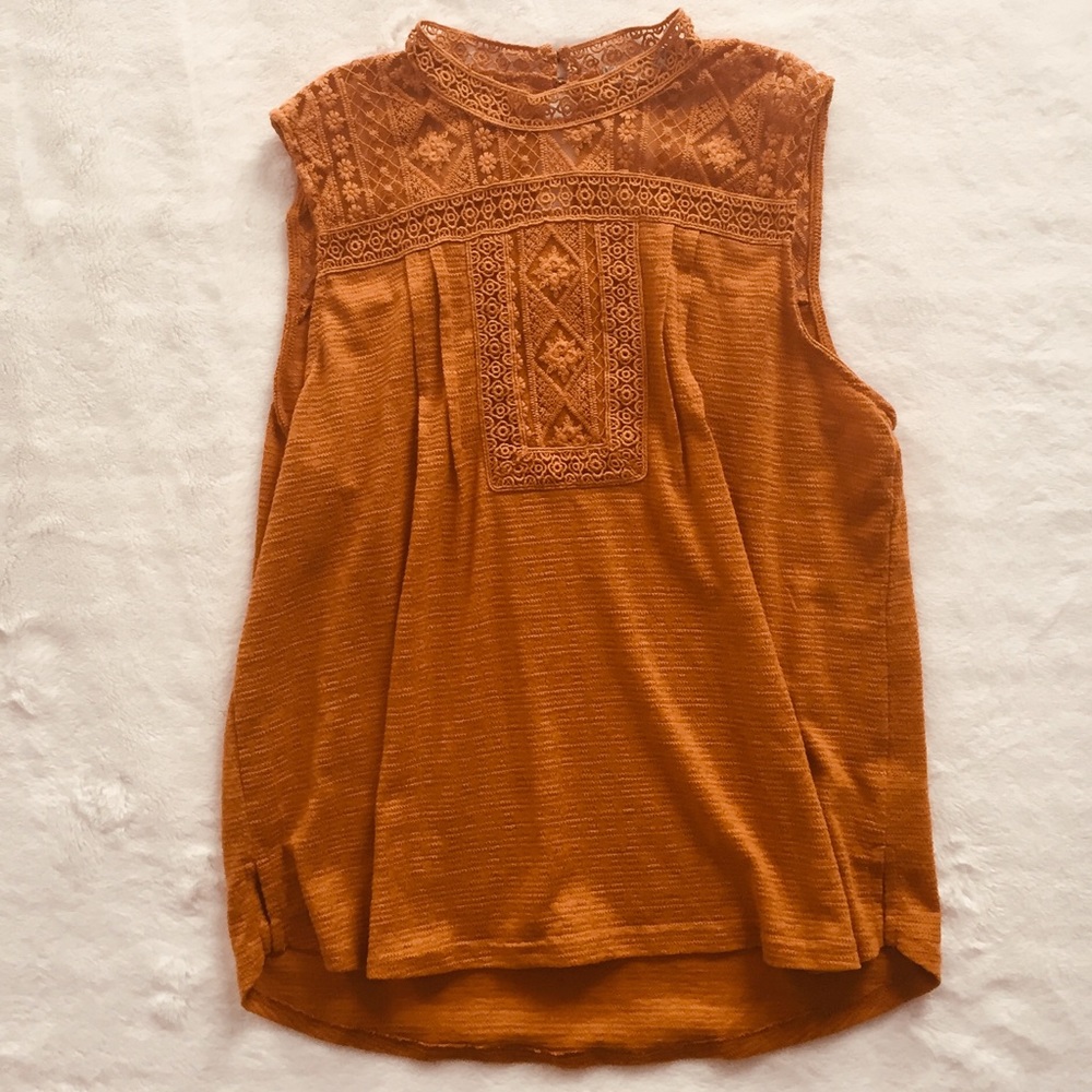 EUC - sleeveless mustard shirt with lace detail